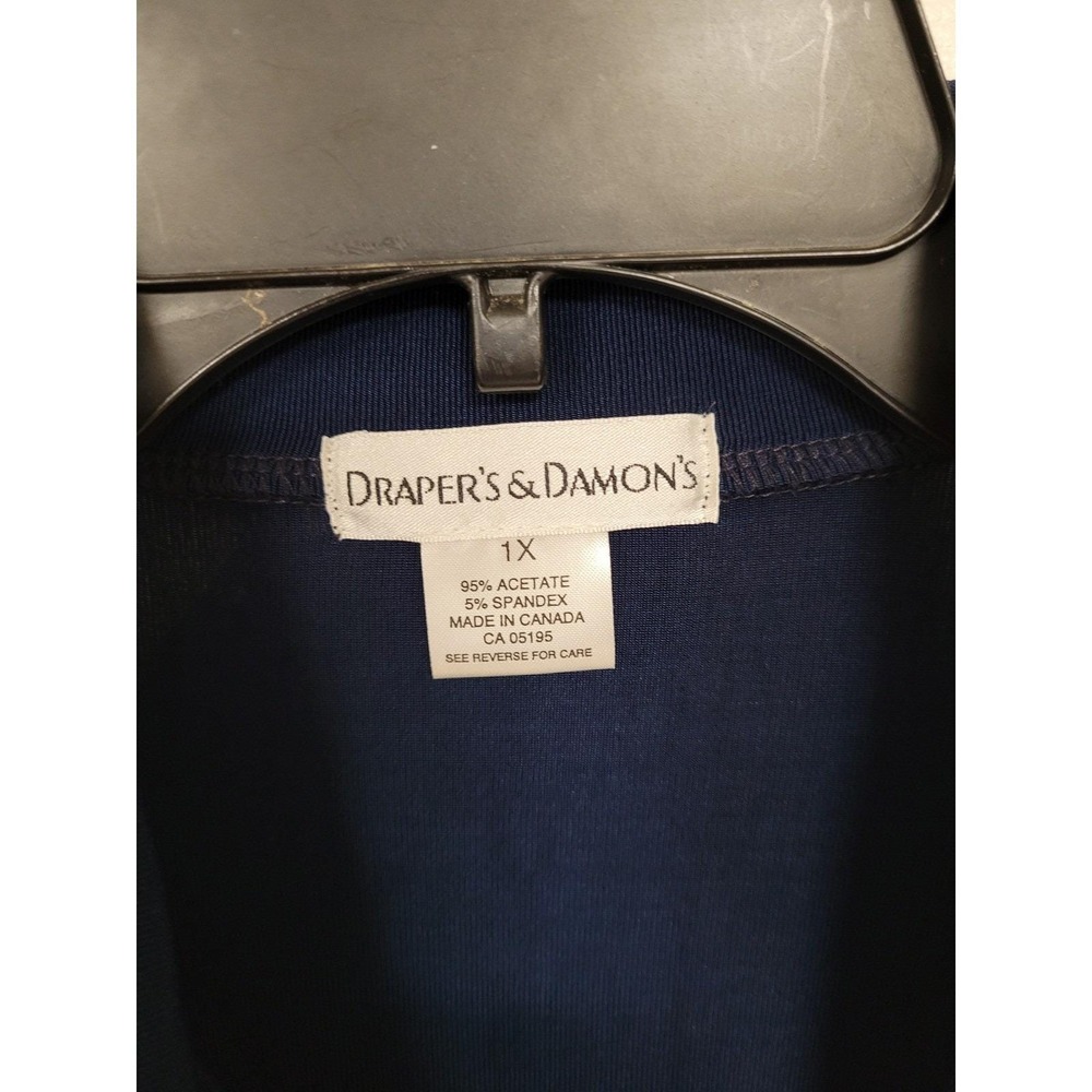 Draper's & Damon's Navy Button Down Blouse‎ Size 1X Stretch Office Careerwear - Picture 2 of 4